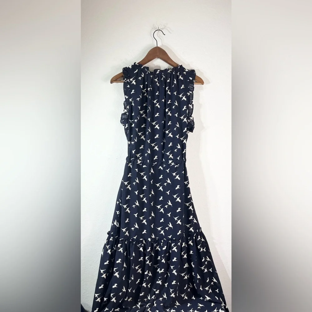 MISA Los Angeles Martina Midi Dress Navy Birds Sz L - Picture 6 of 9